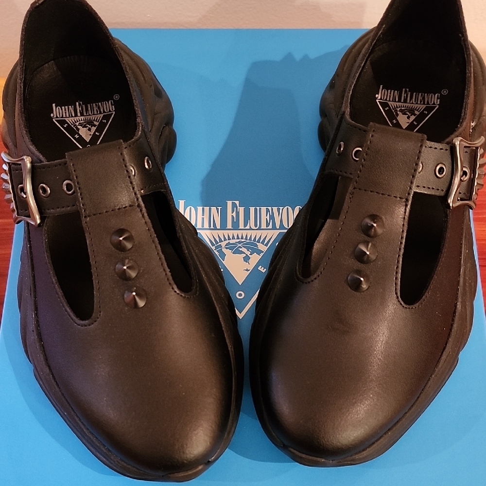 Fluevog Spiked T-Strap Leather Shoes